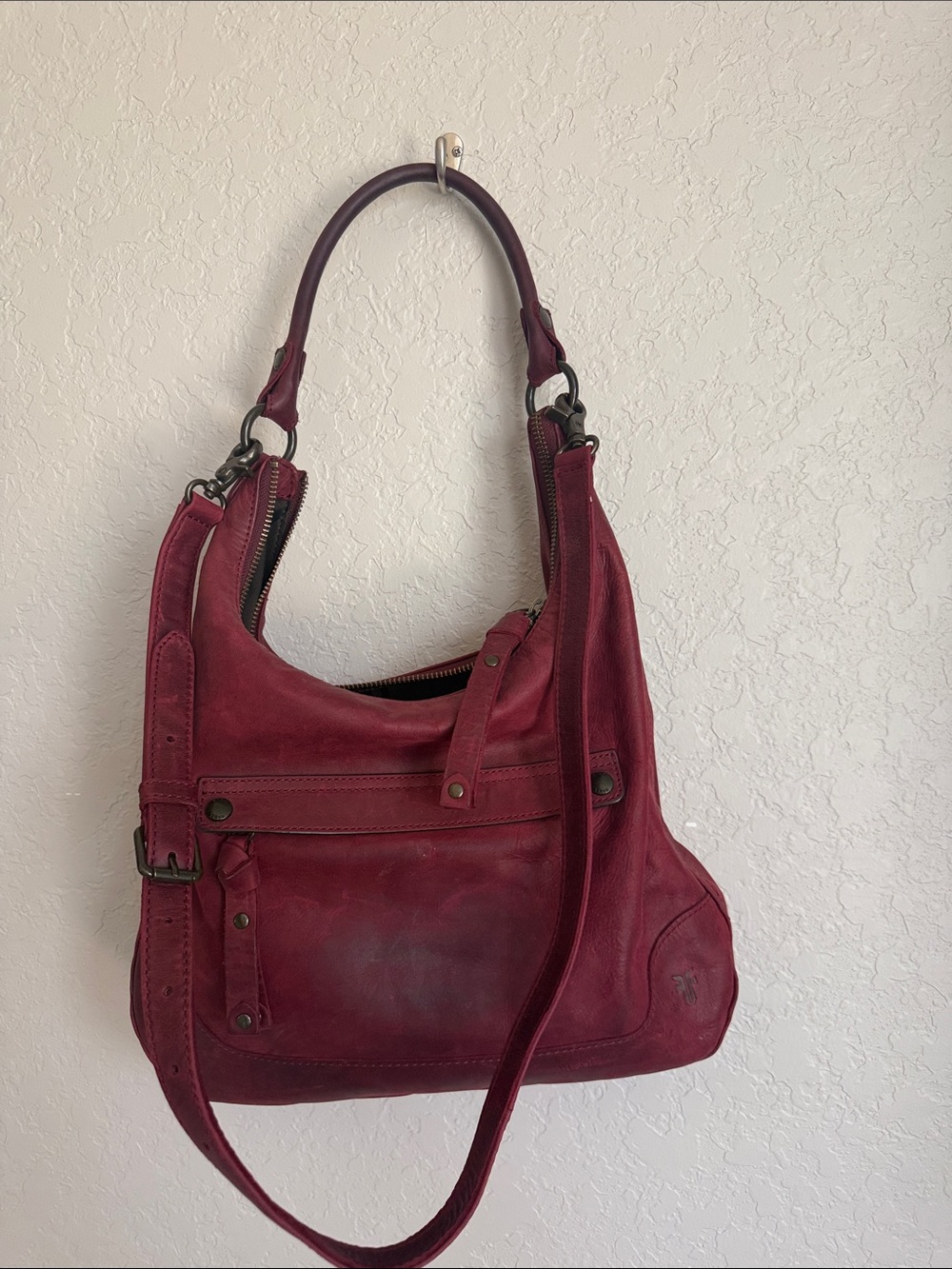 Frye Melissa Hobo Burgundy Leather Shoulder Bag